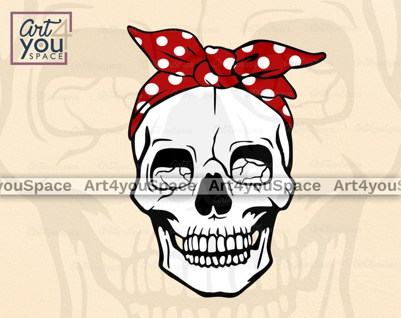 Download Skull with bandana necklace svg files for Cricut woman | Etsy