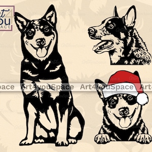 Australian Cattle dog svg, Christmas dog svg files for Cricut, face head clipart, Vector DXF Download, printable art, png, body, paws breed