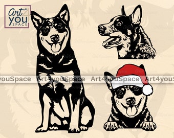 Australian Cattle dog svg, Christmas dog svg files for Cricut, face head clipart, Vector DXF Download, printable art, png, body, paws breed