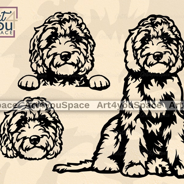 Labradoodle SVG, Hund SVG Cricut, niedliche Haustier Gesicht Clipart, Kopf Pfote, Design Download PNG DXF Cnc Art Laser geschnitten Vektor Doodle Rasse Körper