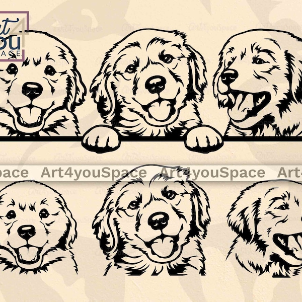 Golden Retriever Puppy SVG Files for Cricut, Peeking Goldie Face Clipart, dog svg, Printable art Download, vector cut, png dxf engraving eps