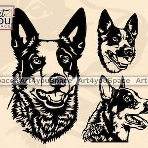 Australian Cattle dog svg, dog svg files for Cricut, Pet face png, Cnc plasma laser cut Vector DXF Download, Blue heeler art, breed clipart
