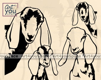 Nubian goat svg files for Cricut, dxf, peeking farm animal face, cute clipart, head png, vector image Download, printable art, design logo