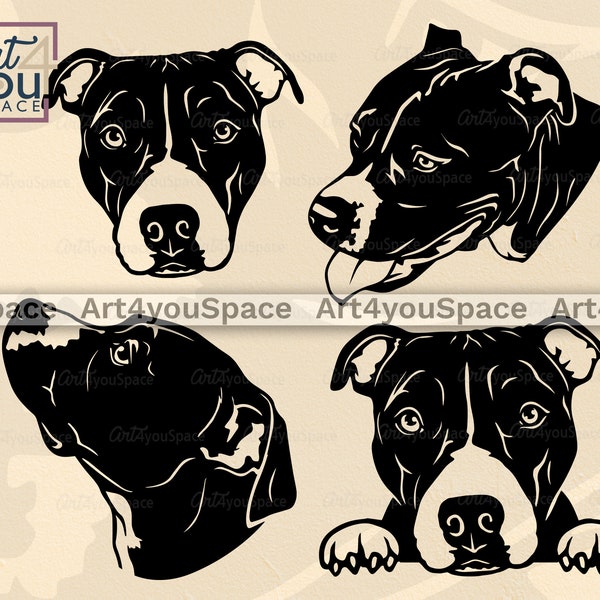 Pit Bull svg, dog svg Cricut, Pet face, head paw clipart, laser cut vector, dxf plasma cnc, t-shirt design, printable art, Download png