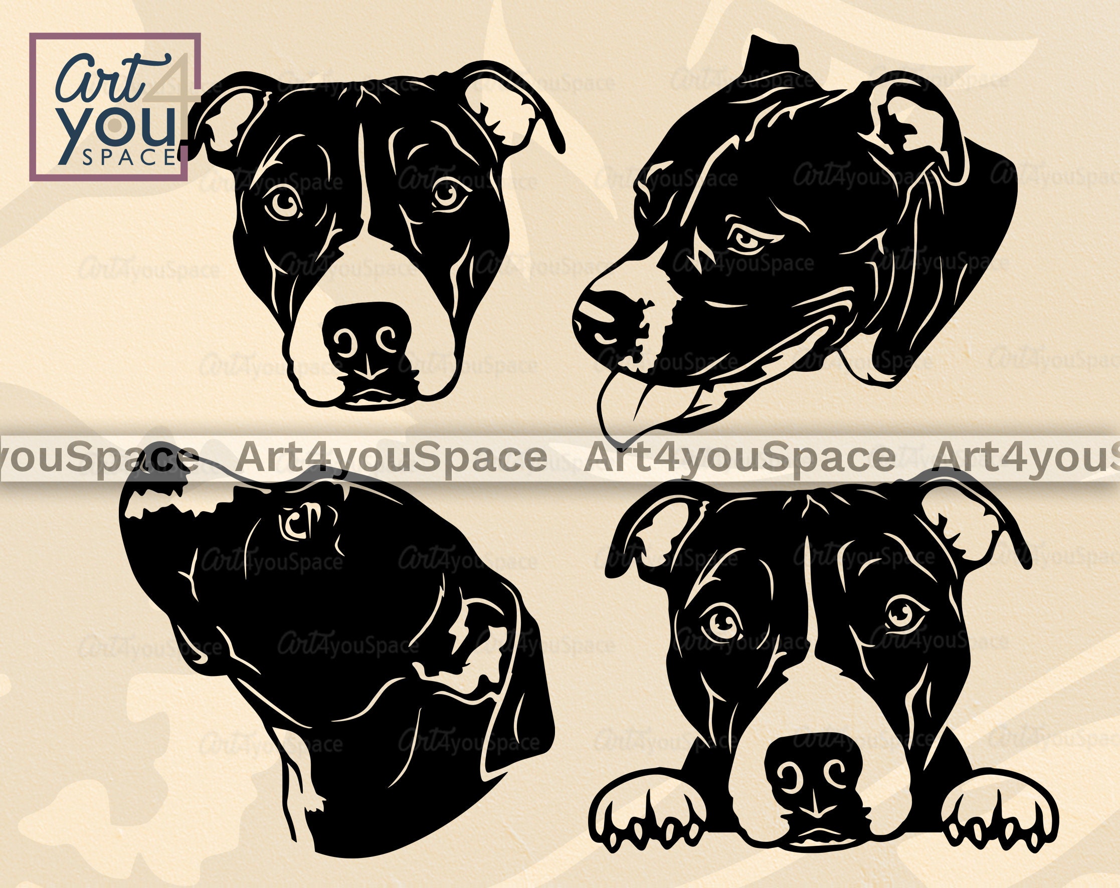 Pit Bull svg dog svg Cricut Pet face head paw clipart | Etsy