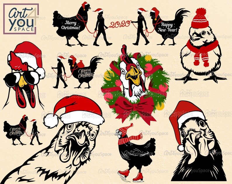 Download Chicken with Christmas wreath Svg files for cricut xmas | Etsy
