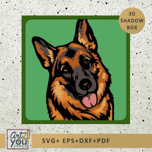 Duitse herder 3D Svg, gepersonaliseerde hond Shadow Box Svg, meerlagige kleurrijke SVG, karton papier multiplex snijden, huisdier Memorial SVG Cricut