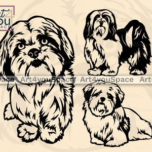 Lhasa Apso dog svg files for cricut, Clipart, vector image, PNG download, cute pet face head body, tshirt design, printable art, breed, dxf