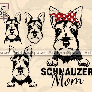 Miniature Schnauzer, Dog Svg Cricut, Mini Schnauzer Mom DXF, Face Bandana Vector, PNG Download Clipart, Cut Ears Breed, Head Paws
