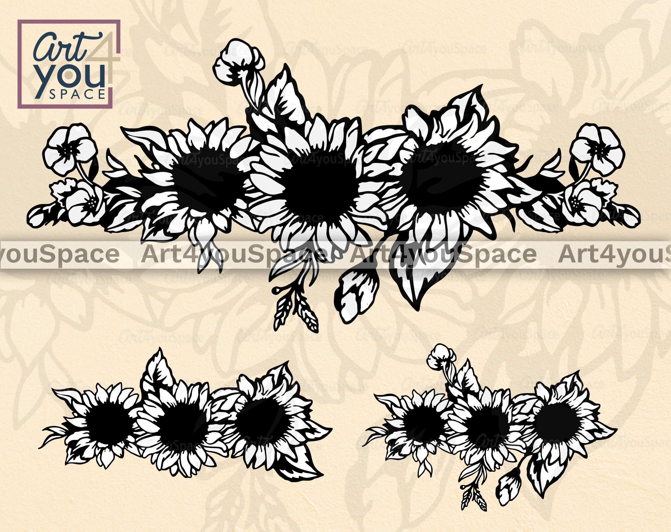 sunflowers border svg flower clipart floral botanical vector etsy denmark