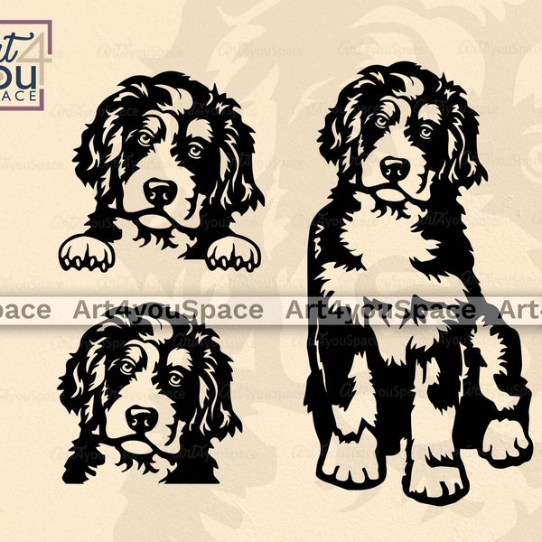 Bernedoodle Dog Svg files For Cricut, Doodle Face Clipart, Peeking Head Vector, Download PNG, DXF Plasma Cnc Design, Printable Art Breed Sit