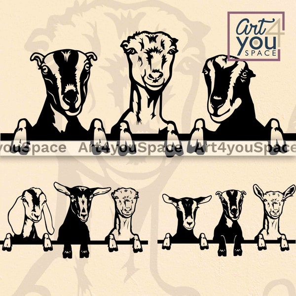 Goats svg File, Funny Peeking farm animals png, livestock Clipart, Logo vector design, Cricut Project download, dxf