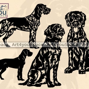 Duitse ruwharige aanwijzer, hond SVG Cricut Project, Laser Cut vector voor metaal, jachthondenras clipart downloaden, Plasma DXF-bestanden, PNG EPS