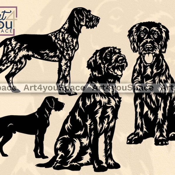 German Wirehaired Pointer, Dog svg Cricut Project, Laser Cut vector for metal, hunting dog breed clipart Download, Plasma Dxf Files, png eps