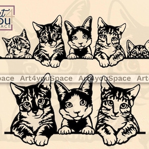 Peeking Cats SVG / Cricut & Laser Cut Files / Veterinary t-shirt and Logo Vector Clipart Dowload