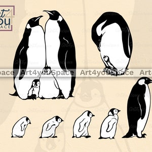 Archivos Penguin Svg para Cricut, Penguins familia mamá bebé Clipart, Arctic Animal Vector, Vida Silvestre, glaciar, PNG, Descargar, dxf, Arte imprimible