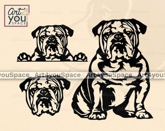 English Bulldog svg, Dog svg files for Cricut, plasma dxf laser cut Vector, cnc, Peeking Face breed clipart, Printable art png eps, download