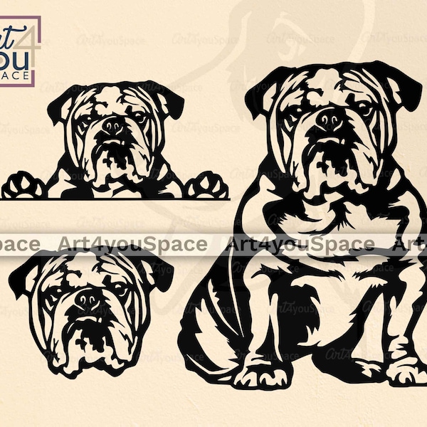 English Bulldog svg, Dog svg files for Cricut, plasma dxf laser cut Vector, cnc, Peeking Face breed clipart, Printable art png eps, download