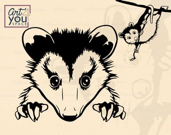 Opossum SVG, possum, woodland, wild virginia opossum peeking, cute animal face, head, vector, Clipart, Download, Cricut, shirt svg, PNG, Dxf