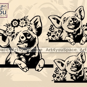 Cute Pig with Wild Flowers Svg, Farm Animal Vector Clipart, Cricut Projects