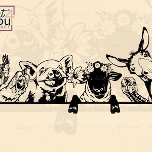 Clipart animaux de la ferme, fichiers svg pour cricut, cochon mouton âne poulet liste de dindes, dxf de la vie à la ferme, téléchargement vectoriel, png imprimable