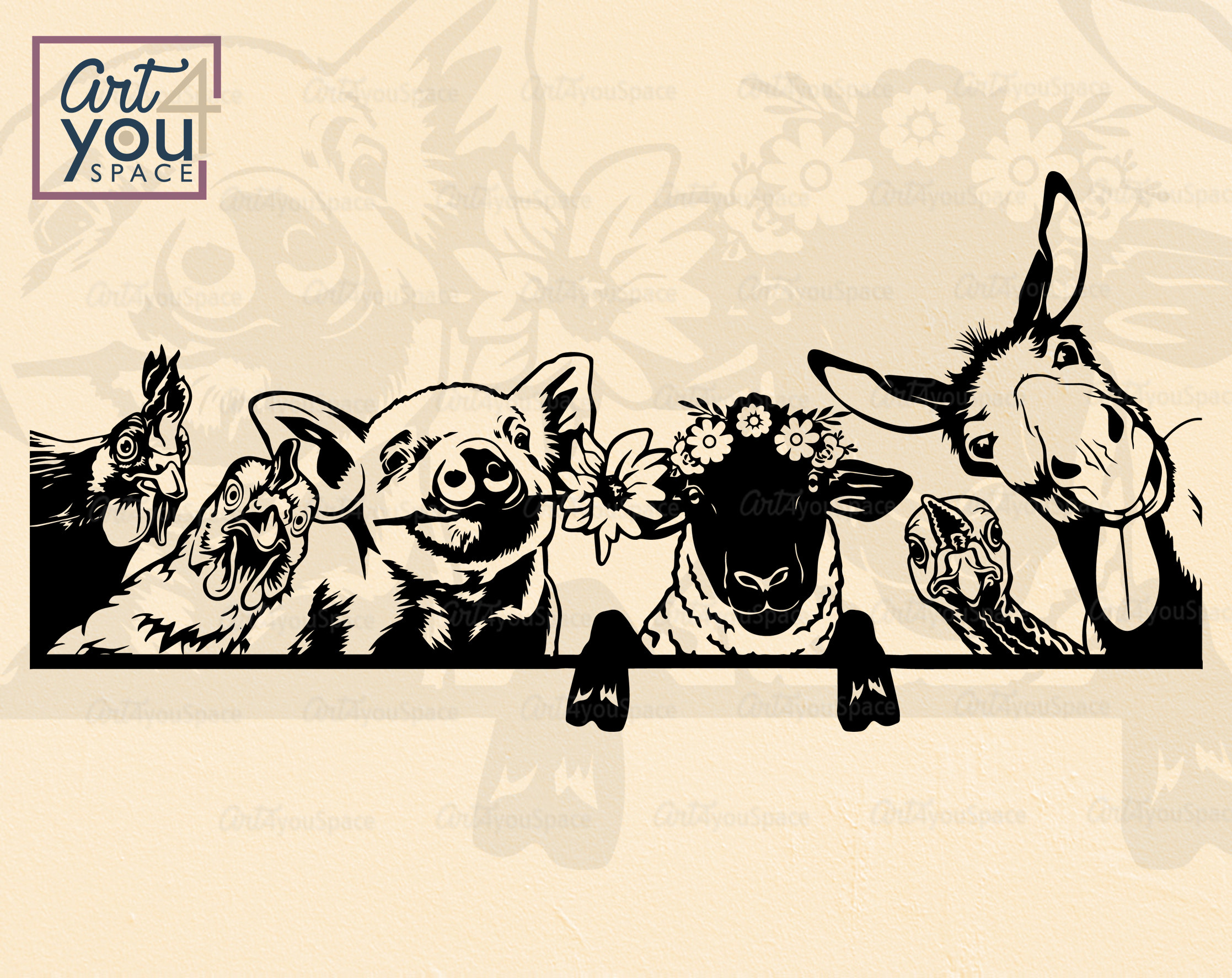 Farm Animals Clipart Svg Files for Cricut Pig Sheep Donkey Etsy UK