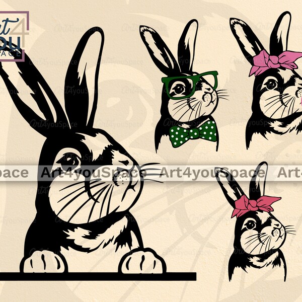 Fichiers svg lapin de Pâques pour Cricut, art lapin mignon, conception de T-Shirt de Pâques, bandana lunettes lapin, lapin mignon svg, tête drôle de chewing-gum