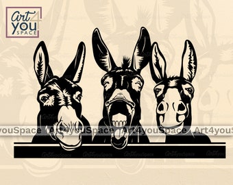 Donkey Svg files for cricut, clipart farm animal, Funny peeking face head vector, download, shirt svg, dxf, png printable design livestock