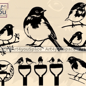 Fichiers svg Robin pour cricut, fichiers vectoriels oiseau pour laser, projet cnc, fichiers dxf pour plasma, art imprimable, clipart rouge-gorge sur pelle, png