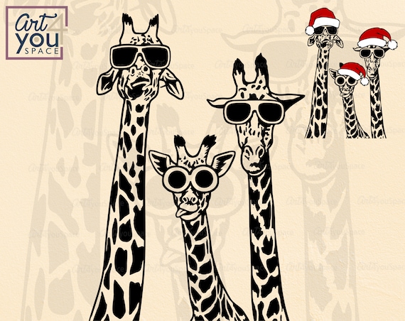 Download Giraffe Svg Funny Giraffes With Glasses African Safari Animal Head Face Neck Png Zoo Christmas Clipart