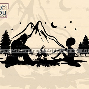 Bigfoot Alien Svg File for Cricut, Funny Camping Scene, Camp Sign Vector Clipart Download, Mountine Marshmallow Shirt Png Printable Art, Dxf