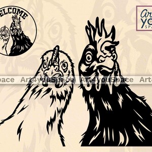 Huhn Hahn, Willkommens-Coop-Zeichen, Hahnenkopf, Hahnenkopf, Hühnerhof Logo, Farm Animal Logo, Tshirt, Tote Bag Designs