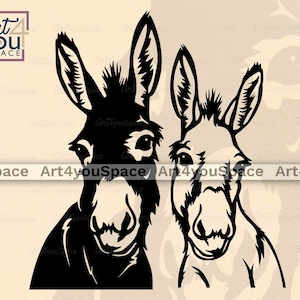 Donkey Svg file for Cricut, Cute farm animal vector, Plasma cutting dxf, Digital download, Shirt design, PNG printable art Livestock clipart
