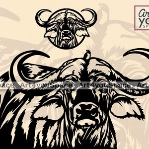 Buffalo SVG File Cricut, Bison & Cattle Clipart, Bull pour logo en png pour téléchargement, Vecteur de la faune, Animaux de ferme Dxf laser Cut Plasma