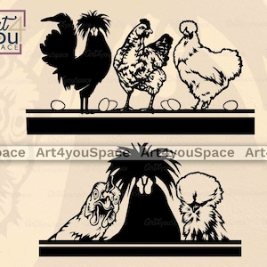 Poules Svg Fayoumi, Silkie et poulet polonais, logo de la ferme Logo vectoriel poulet, téléchargement des cliparts, Portrait, imprimable Png, Silkie polonais Dxf