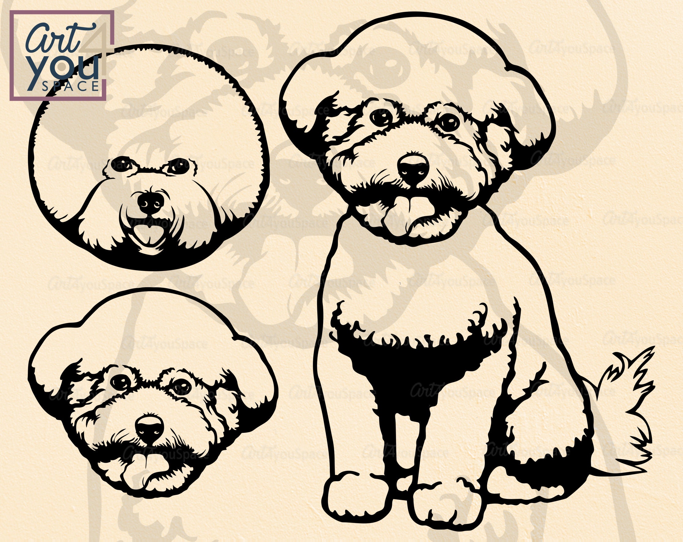 Bichon frise vector dog svg cricut Face Head puppy cnc | Etsy