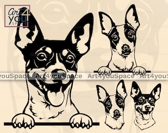 Rat Terrier, Dog Svg Files Cricut, Cute Pet Face Clipart, Animal Peeking Vector Graphics, Download Printable Art Png,Breed Dxf, Head, Design