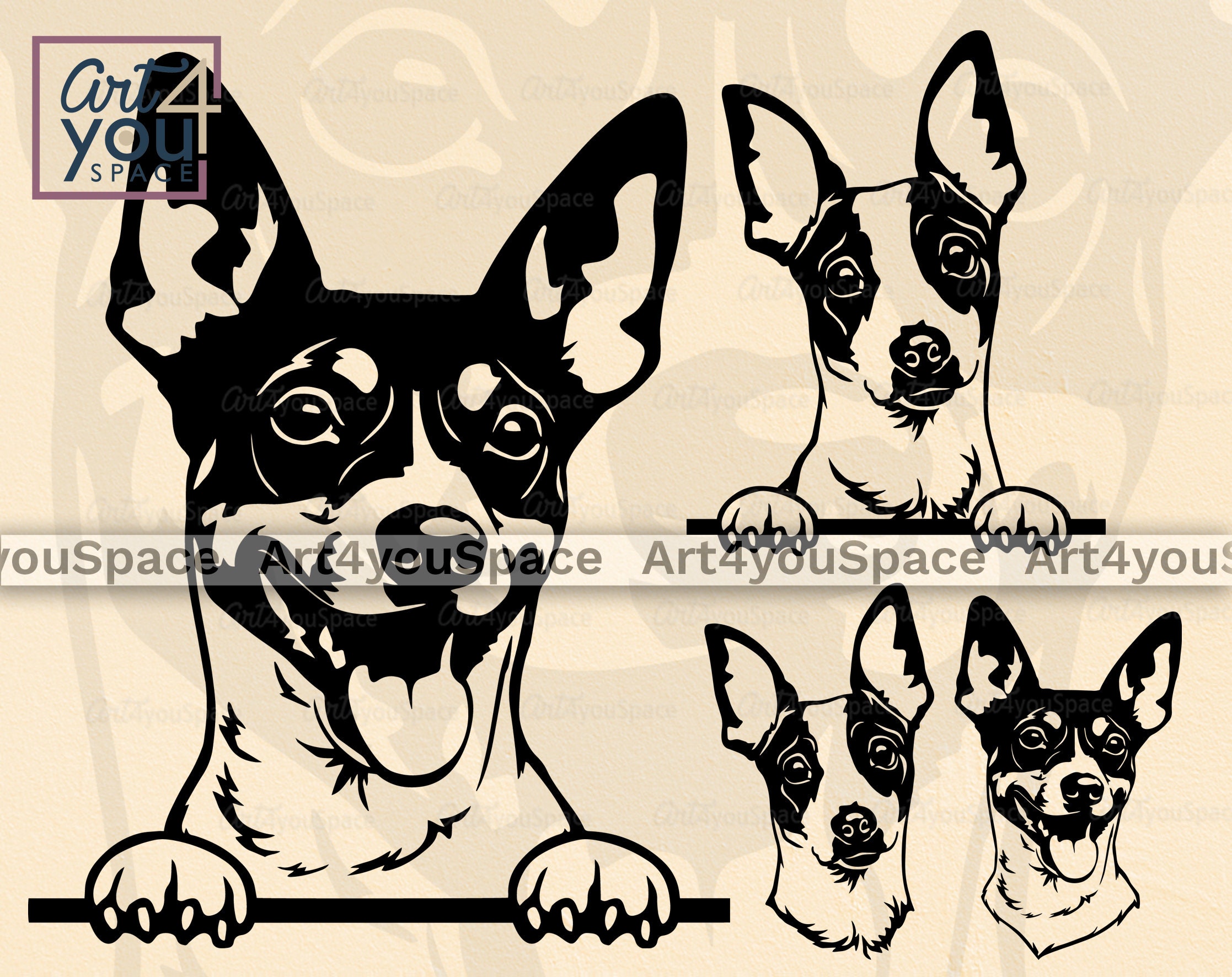 Rat Terrier, Dog Svg Files Cricut, Cute Pet Face Clipart, Animal Peeking Vector Graphics, Download Printable Art Png,Breed Dxf, Head, Design