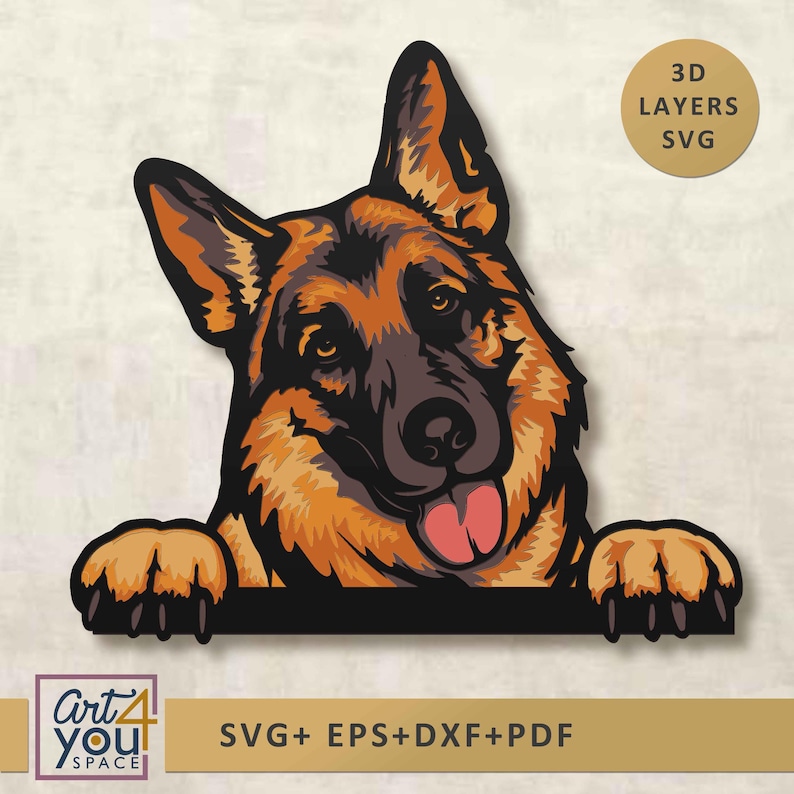 3d svg design of German Shepherd peeking pose