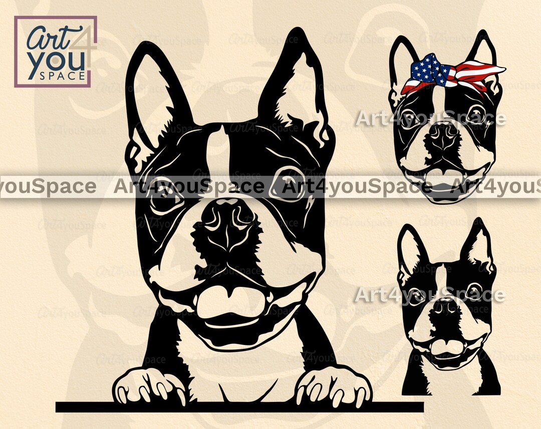 Boston Terrier Svg, Dog Svg Cricut, Funny Peeking Clipart, Face Head USA  Flag Bandana Vector Download, DXF, Printable Png, American July 4th - Etsy