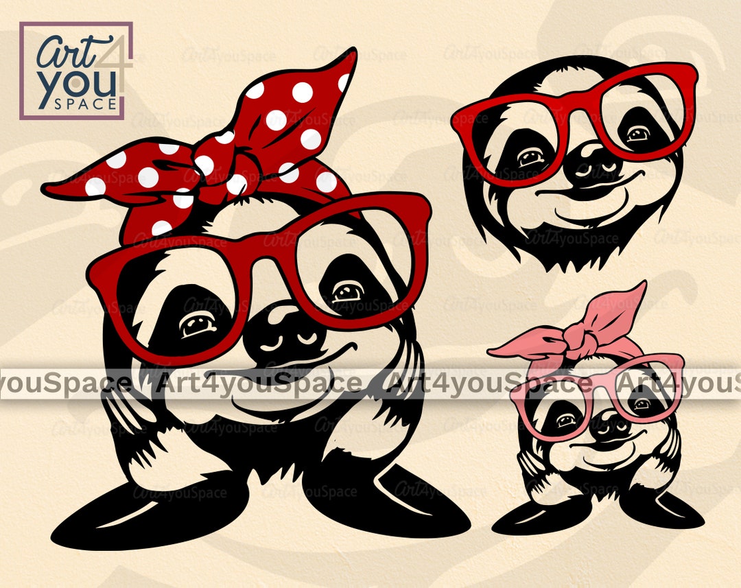 Cute Sloth SVG Files for Cricut, Animal Head Bandana Glasses Clipart