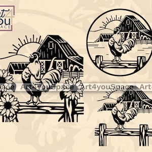 File SVG di gallo per Cricut, design del logo della fattoria, gallina, clipart di pollo, download, vettore del fienile, maglietta "Girasole Farmlife", arte stampabile EPS PNG DXF