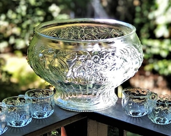 Jeannette Fruit Clear 33-piece Punch Bowl Set, 16 Matching Cups
