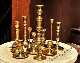 Mismatched vintage brass candle holder setrustic farmhouseweddingtable scapehome decorset of 5