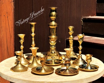 Mismatched vintage brass candle holder setrustic farmhouseweddingtable scapehome decorset of 5