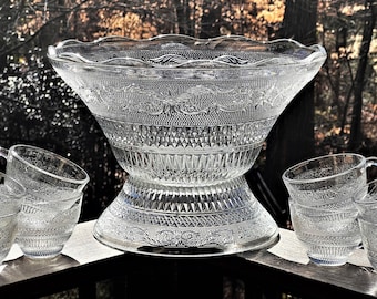 KIG Trellis 26-piece Punch Bowl Set, Punch Bowl, Pedestal, Twelve Cups & Hooks