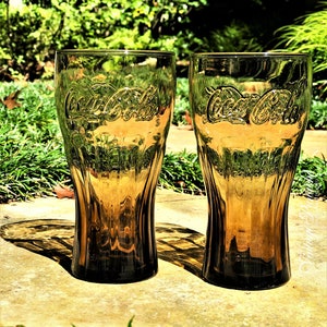TWO Amber Coca Cola Glasses by Libbey Glass (16 oz), Fountainware, Coke Float, Soda Shoppe Glasses, Coke Collectible, Vintage Barware, Gift