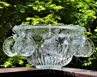 Indiana Princess Clear 25-Piece Punch Bowl Set, 12 Cups & Hooks, Harvest Grape