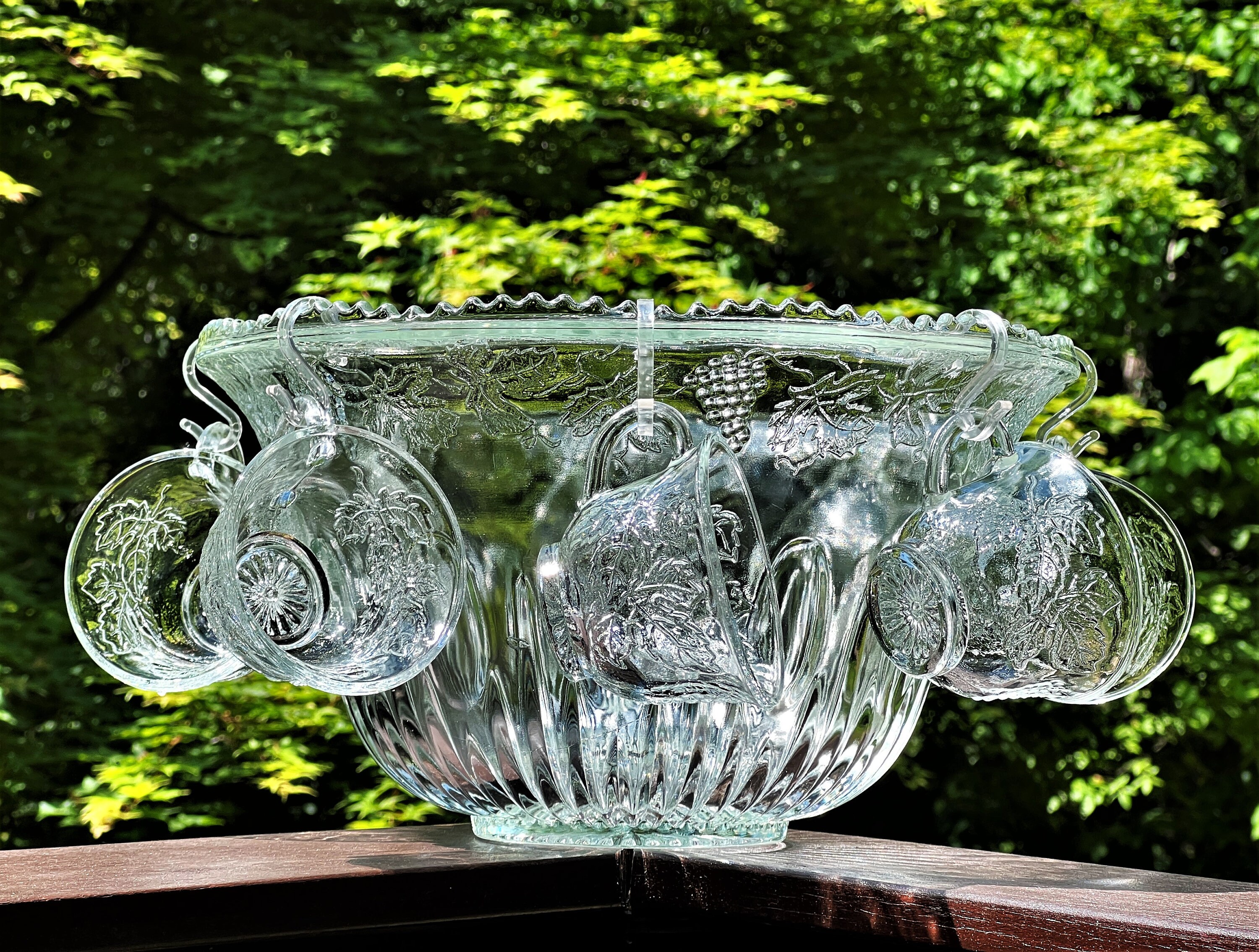 thumbnail image 2 of Vtg Indiana Glass Princess Blue Punchbowl Set With 11 Cups & Blue 2 of 10