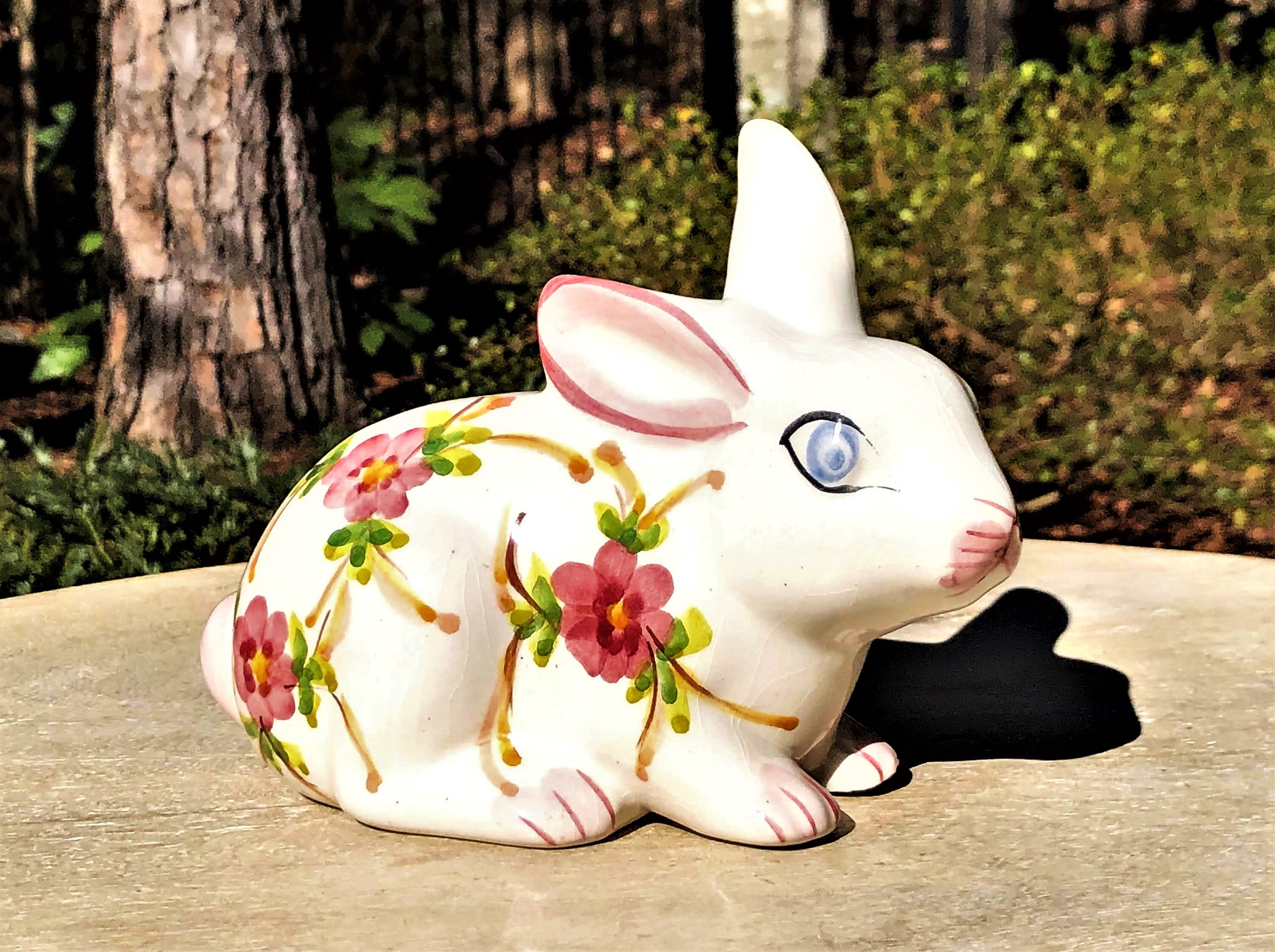 Portuguese White Pottery Bunny Bank With Hand Painted Spring - Etsy